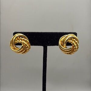 Vintage Gold Tone Knot Stud Statement Earrings